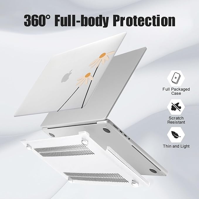 DTangLsm Compatible for MacBook Air 13 inch Case 2025 2024 2023 2022 M4 M3 M2 A3240 A3113 A2681, Smooth Plastic Hard Shell Protective Cover for MacBook Air 13.6 Laptop Case+Keyboard Cover,Daisy Flower