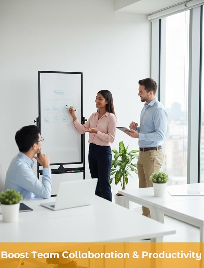 48" x 24" Magnetic Mobile Whiteboard - 360° Reversible Double-Sided Dry Erase Board with Wheels, Portable Standing Whiteboard Easel for Office & Classroom - Includes 6 Markers + 1 Eraser