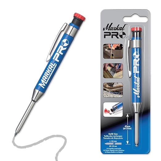 Markal 96270 - Markal PRO Holder with 1 Graphite Lead, Built-in Sharpener, 1 Click Advance, Heavy-Duty Metal Barrel Construction & Extended Needle-Nose Tip for Use in Toughest Jobs