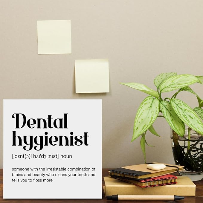 Dental Hygienist Definition Decor Appreciation Gift for Dental Hygienist Dental Office Decorations Home Office Wood Sign for Desk Table Shelf 5 x 5 Inches