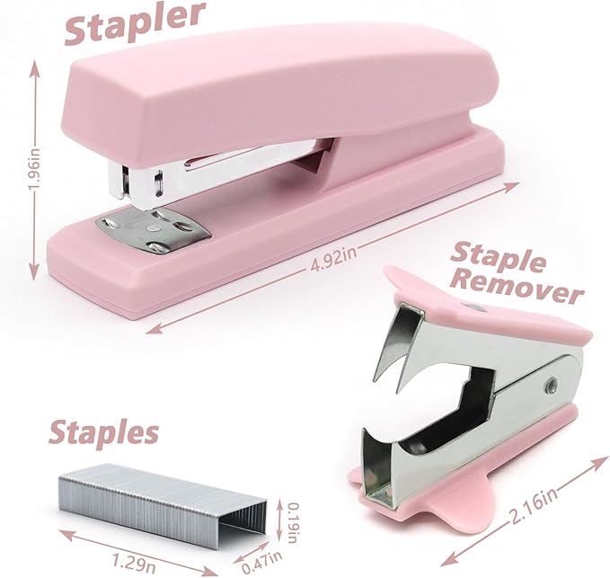 Pink Office Stapler, 25 Sheet Capacity with 2000 Staples and Staple Remover, Desktop Stapler,Pink Office Supplies for Students and Office Clerks
