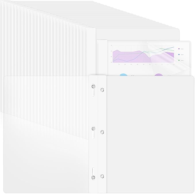 48 Pack Plastic Report Covers with 3 Prongs Presentation Folders Bulk, 100 Sheet Capacity, Clear Front Report Covers for Presentation Document Paper School Office Supplies (White)