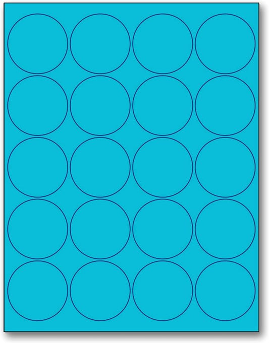 NextDayLabels - 8-1/2 x 11 Neon Color High Light Fluorescent Labels for Laser & Inkjet Printer (Blue Fluorescent, 2" Round - 20 Per Page | 500 Labels)