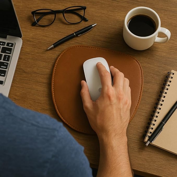 Leather Mouse Pad - Valentines Gift Computer Mouse Mat with Anti-Slip Base & Stitched Edges - Ideal Gaming Pad for Apple & PC Mouse - Desk Pad for Laptop, Office and Home