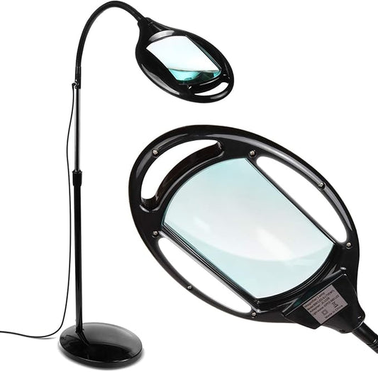 Brightech LightView Pro Magnifying Floor Lamp - Hands Free Magnifier with Bright LED Light for Reading - Work light With Flexible Gooseneck - Standing Mag Lamp