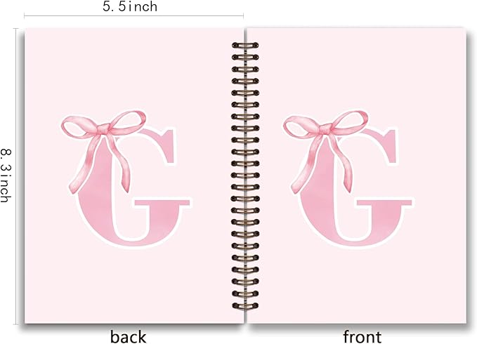 Coquette Trendy Preppy Pink Bow Spiral Notebook,Initial G Journal Personalized Teen Girl Gifts,Monogrammed Gifts for Women Teen Girl,College Ruled Hardcover Spiral Notebook 5.5 x 8.3