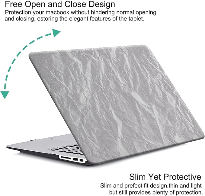 DTangLsm for MacBook Pro 13 inch Case M2 2024 2023 2022-2016 M1 A2338 A2289 A2251 A2159 A1989 A1706 A1708, Crumpled Textured PU Leather Hard Shell Case for MacBook Pro 13+Keyboard Cover, Wrinkled Grey