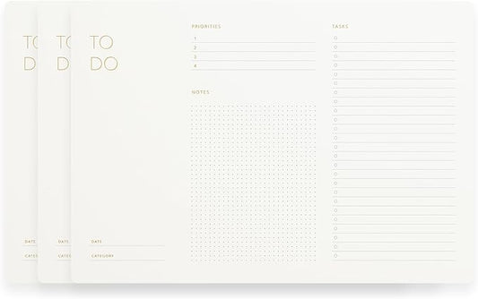 Elegant To Do List Notepad with Mouse Pad Feature, 3 Pack, 11.22" x 7.87", 50 Tear-Off Sheets (50 Each), Gold Foiled, Daily Planning, Eco-friendly To Do List Planner, FSC™ Certified To Do List Notebook for Work
