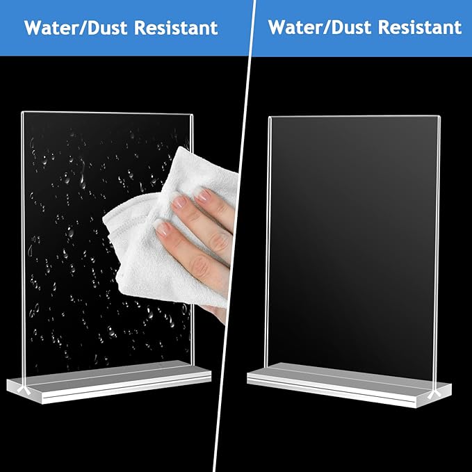 9 Pack Acrylic Sign Holder, 5 x 7 Double-Sided Acrylic Stands, Clear Display Stand, Table Top Sign Paper Holders, Vertical Menu Holder for Restaurant Office Store Home Party