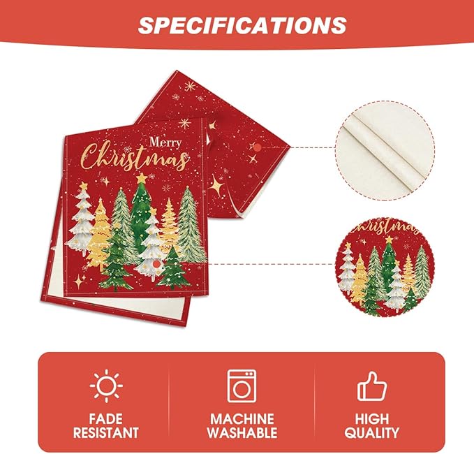 Artoid Mode Xmas Trees Merry Christmas Table Runner, Seasonal Winter Red Kitchen Dining Table Decoration for Home Party Decor 13x60 Inch