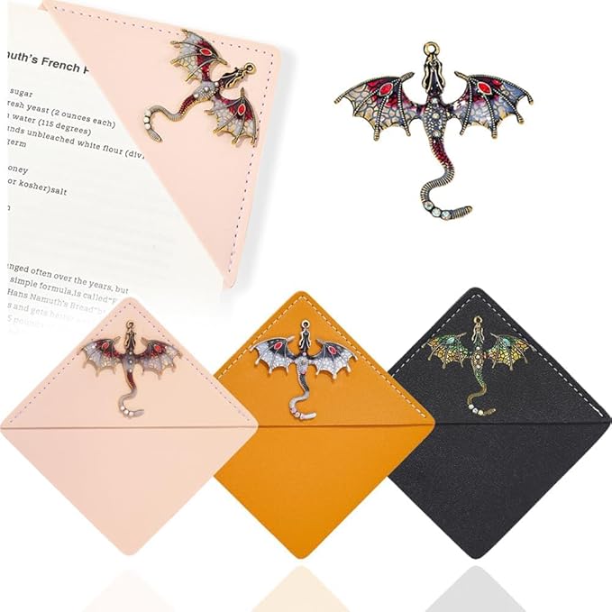 Fantasy Dragon Leather Metal Bookmark,Fourth Wing Corner Bookmarks,Book Marks for Reading Women Book Lovers Book Accessories(Dragon)