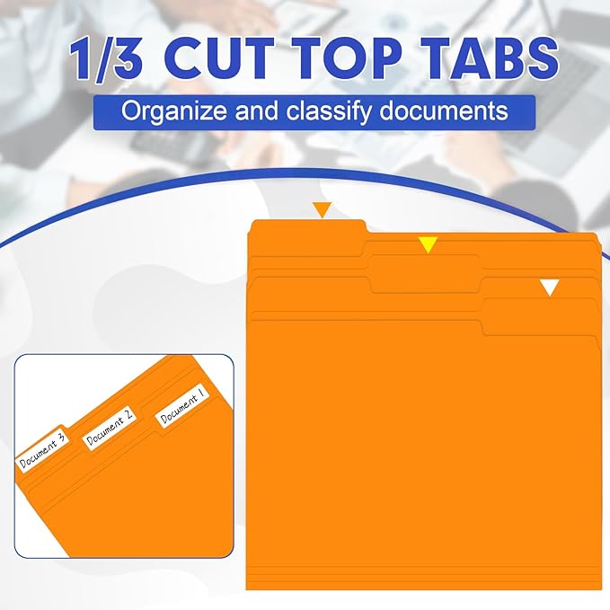 File Folder, HERKKA 120 Pack 1/3 Cut Tab File Folders, File Folders Great for Organizing and Filing, Letter Size, Orange