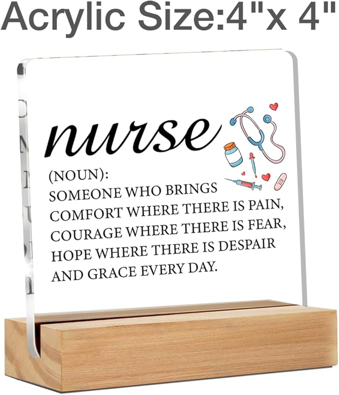 Nurse Gifts for Men Women, Nursing Gifts for Coworkers Students Graduation, Nurse Definition Clear Acrylic Desk Decorative Sign for Home Office, 4 x 4 Inches