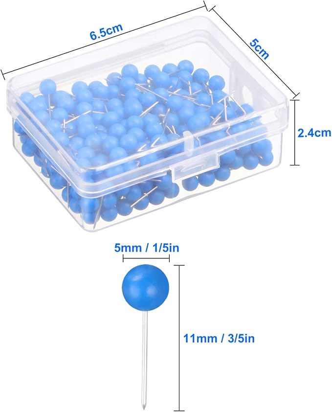 Map Tacks Push Pins Small Size 300 Packs (Blue, 1/5 Inch)