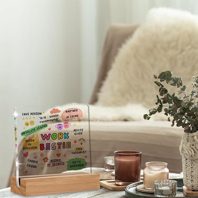 Work Bestie Gifts for Women, Funny Birthday Gifts for Best Friends Coworkers, New Job Leaving Gift, Fave Person Office Decorative Signs Plaque for Desk