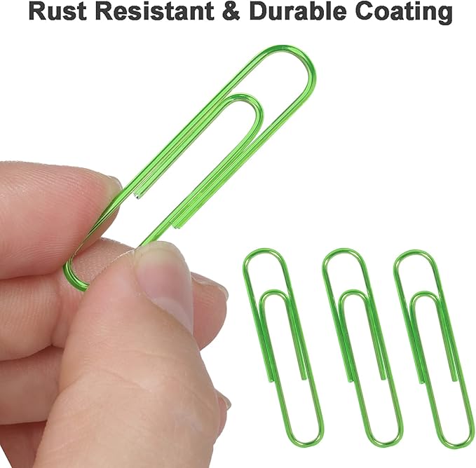 100PCS 2" Large Vinyl Coated Paper Clips, Green Jumbo Rust-Resistant for School, Home & Office, Smooth and Sturdy Metal, Ideal for Organizing Documents
