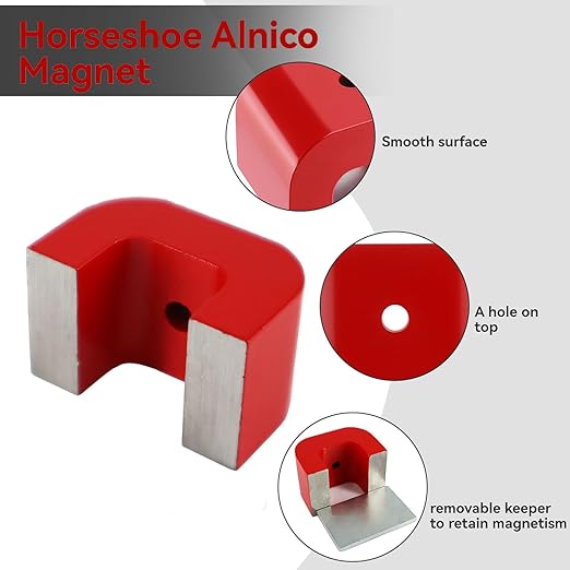 Red Horseshoe Heavy-Duty Alnico Power Magnets for Education and Doing Velvet Nail (22 lbs Pull)