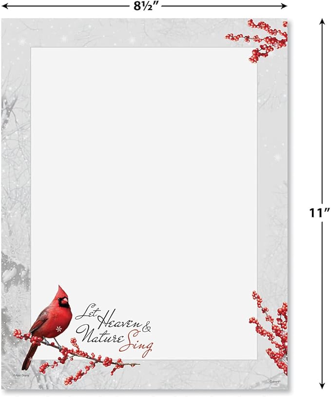 Winterberry Cardinal Christmas Stationery - Holiday Letters, Printer Paper, 25 Sheets, 8½ x 11 Inch, by Current