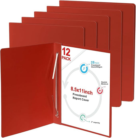 gisgfim 12 Pcs 8.5 x 11'' Pressboard Report Cover 3" Capacity Prong Clip Report Cover Metal Prong Fastener with Compressor Letter Size Presentation Report Folder for Bind Proposal Document