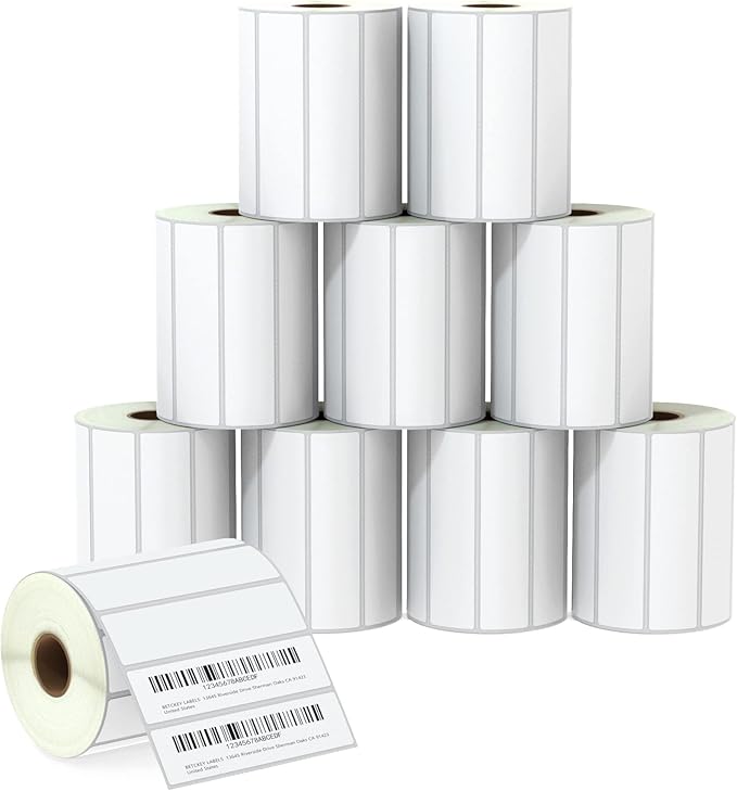 BETCKEY - 4" x 1" (102 mm x 25 mm) Multipurpose Labels Compatible with Zebra & Rollo Label Printer,Premium Adhesive & Perforated [10 Rolls, 13750 Labels]