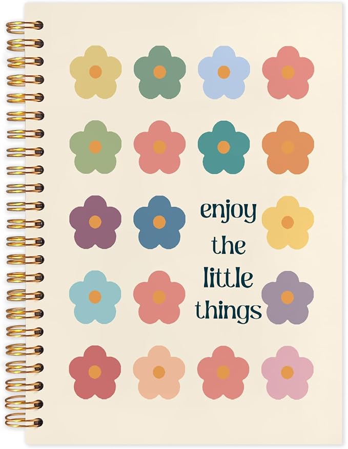 SNNDER Mental Health Inspirational Floral Spiral Notebooks, Positive Affirmation Gifts Journaling Notebook for Women, Motivational Quote Enjoy the Little Things Journal for Note Taking, 5.5x8.3 Inch