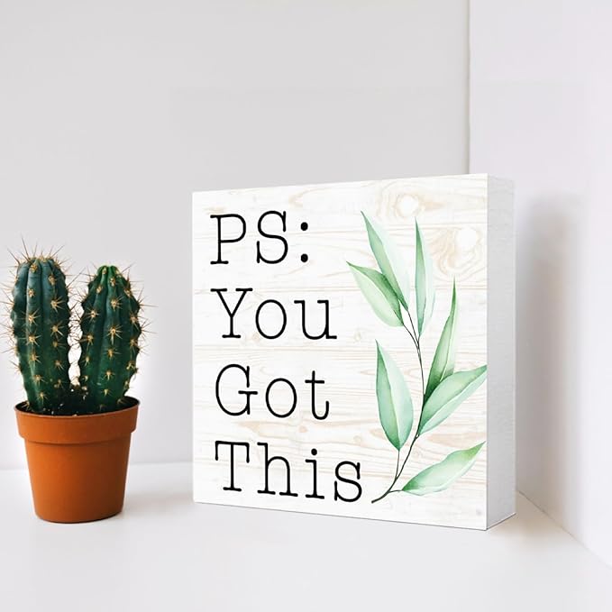 You Got This Sign Wood Box,Funny Inspirational Quote Wooden Block Sign for Home Office Tabletop Shelf Decor 5" x 5",Motivational Desk Decor Accessories for Women