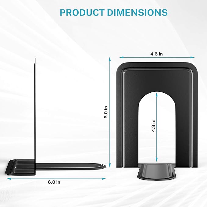 MaxGear Book Ends Universal Premium Bookends for Shelves, Non-Skid Bookend, Heavy Duty Metal Book Stopper for Books/Movies/CDs/Video Games, 6 x 4.6 x 6 in, Black, 4 Pairs/8 Pieces, Large