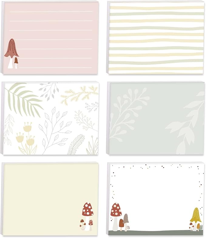 Woodland Mushroom Sticky Note Pads / 4" x 3" Whimsical Sticky Notes/Set of 6 Pads / 50 Sheets Per Pad/Trendy Gift Idea/Made in The USA