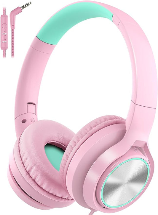 Kids Headphones with Microphone, Wired Over Ear Headsets with Limited Volume 85dB/ 94dB for Boys Girls Teens Children Online School/Travel/iPad/Tablet/Cellphone