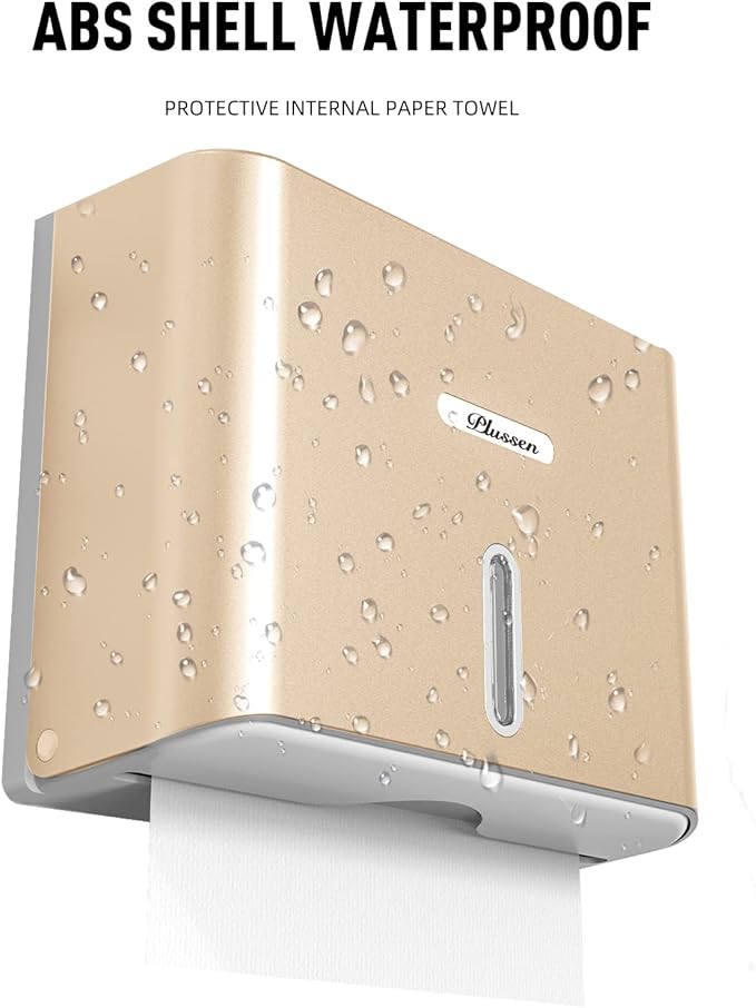 Paper Towel Dispenser Wall Mount, Adhesive No Drilling Multifold Trifold C Fold Commercial Hand Towel Dispenser,Gold