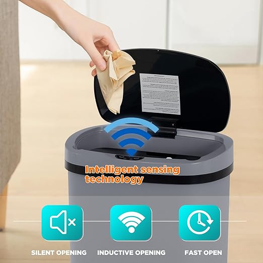 PayLessHere 13 Gallon Trash Can Kitchen Trash Can Automatic Garbage Can with Lid Touch Free High-Capacity Motion Sensor for Kitchen Bedroom Bathroom Office Wateproof Trash Bin (1, Gray)