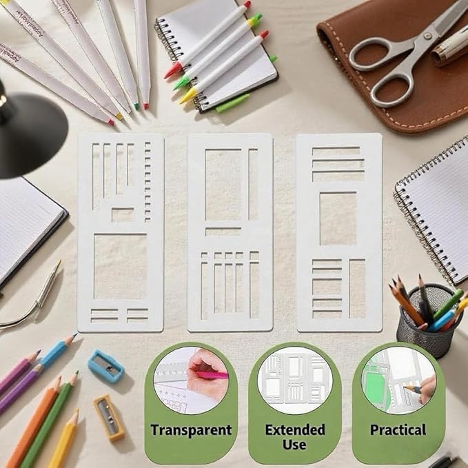 Reusable Flexible Record Template Stencils for Dot Grid Journals, Daily Planning, Journaling, Checklists, Lines, Boxes, Handmade Planner (B)