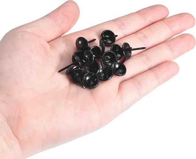 uxcell Upholstery Tacks Nail Pins Furniture, 200Pcs 11x17mm Thumb Tack Pins Assortment Kit Carbon Steel for Home Sofa DIY Decorative Nail Heads Nails, Black
