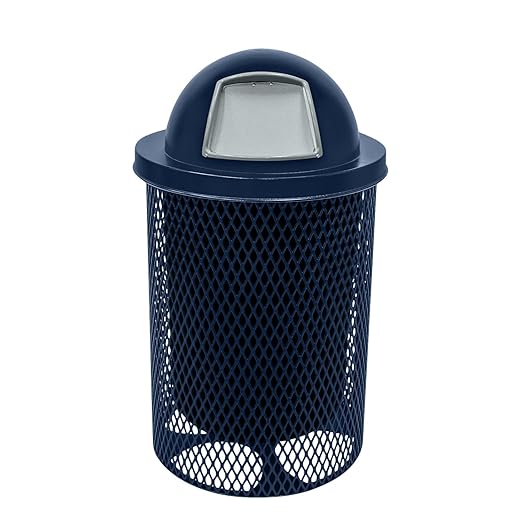 RDT-TXTDBL Heavy Duty 32 Gallon Round Trash Receptacle, Liner Included, Textured Dark Blue with Black Dome, Made in America