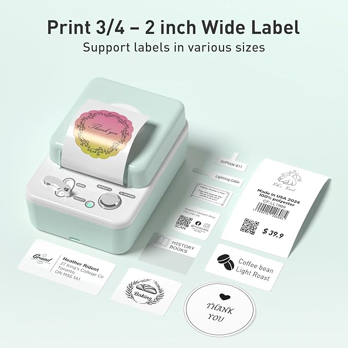 SUPVAN T50M Plus Bluetooth Label Maker Machine with 3 Tapes, High Printing Clarity, Versatile App with 40+ Fonts and 450+ Icons, Inkless Labeler for Business, Home, Office Organization, Green