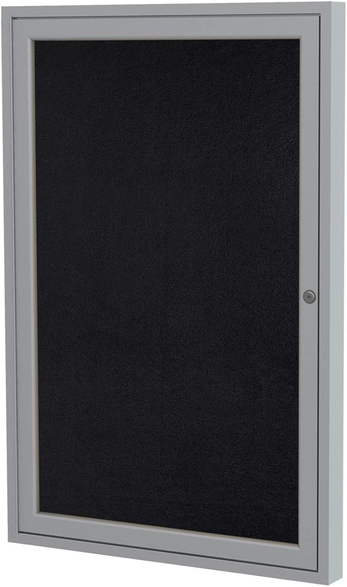 Ghent 36"x24" 1-Door indoor Enclosed Recycled Rubber Bulletin Board, Shatter Resistant, with Lock, Satin Aluminum Frame,Black (PA132TR-BK),Made in the USA