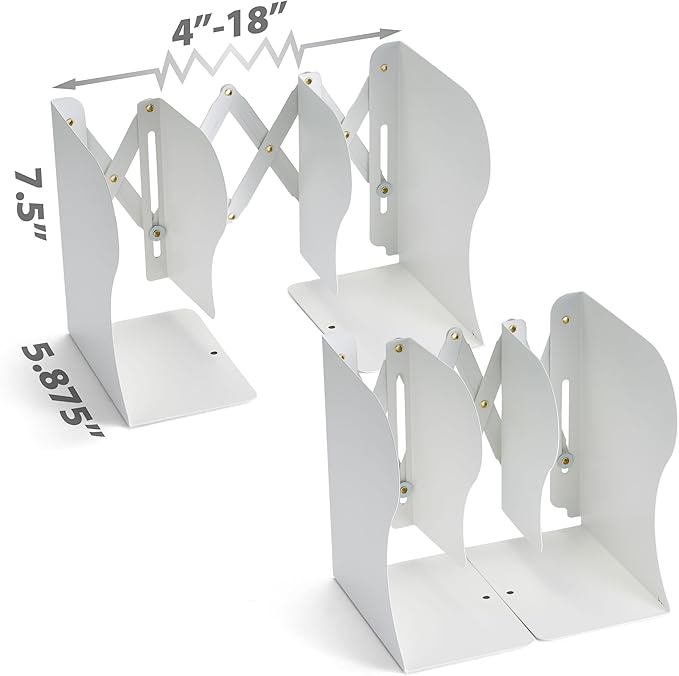 Officemate Adjustable Bookends, Expandable: 4"-18", White (93192)