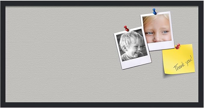 PinPix 36x18 Inch Cork Bulletin Board. This Decorative Framed Pin Board Comes with Light Stone Design and a Satin Black Frame. Ideal for Home Office Decor or Message Board (PinPix-1809)