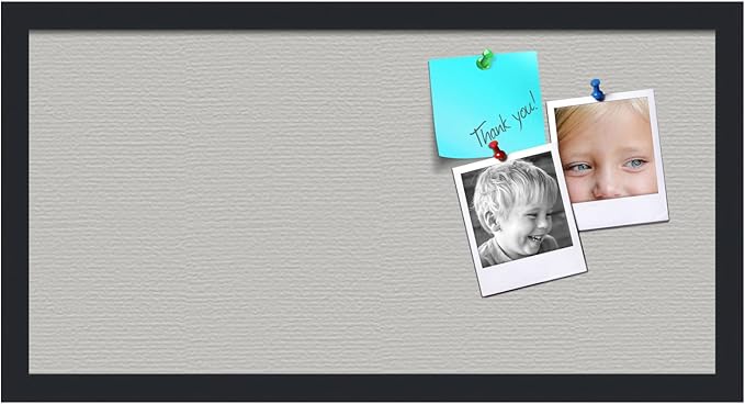 PinPix 24x12 Inch Cork Bulletin Board. This Decorative Framed Pin Board Comes with Light Stone Design and a Satin Black Frame. Ideal for Home Office Decor or Message Board (PinPix-1809)
