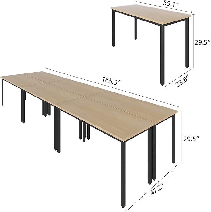Bonzy Home Conference Tables 14ft Office Computer Desk for Meeting Room Study Writing Printer Table Office Computer Desk for 16 People Rustic Vintage Natural 6PCS (165.3"x47.2"x29.5")