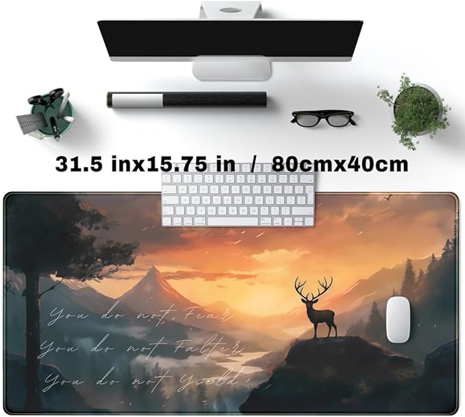 Misty Forest Desk Pad Mat Anime Mouse Pad Gaming Playmat, Large Mouse Pad Deer Desk Mouse Laptop Keyboard Pad Computer Mats for Desktop Full Desk Mouse Pads Office Desk Game(31.5x15.8 in)
