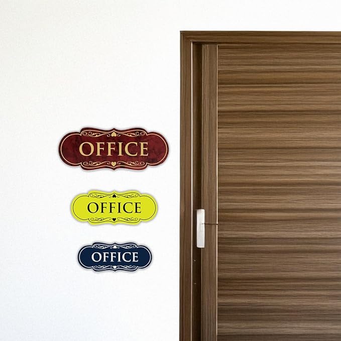 All Quality Designer Office Sign | Easy Installation - Blue/Gold - Small (5 Pack)