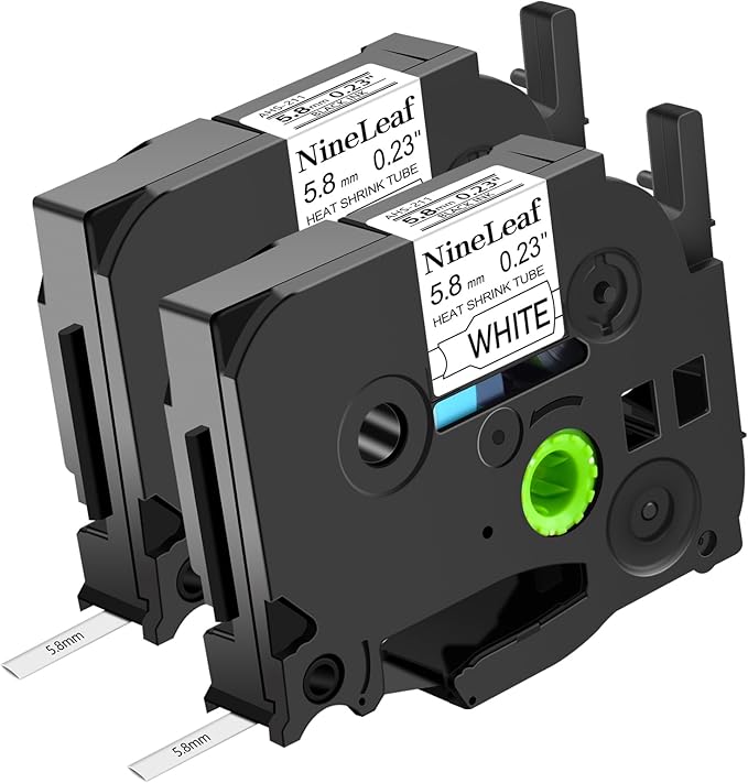 NineLeaf 2 Roll Black on White Heat Shrink Tubes Label Tape Compatible for Brother HSe-211 HSe211 HS211 HS-211 for P-Touch PT-7600 PT-D800W PT-H500 Label Maker - 5.8mm (0.23inch) x 1.5m (4.92ft)