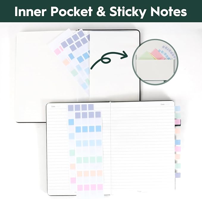 A5 Lined Journal Notebooks for Work, 192 Pages, Medium 5.7 x 8.3inch, College Ruled, Vegan Leather Hardcover Journals for Women Men,1 Pack