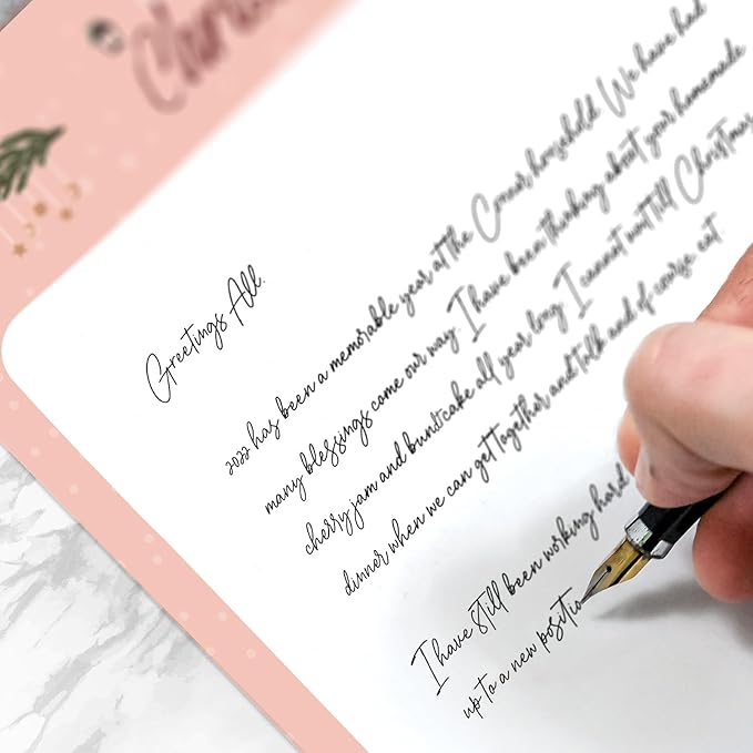 Greenery Merry Christmas Pink Letterhead / 50 Sheets / 8.5" x 11" Festive Tree Holiday Paper/Decorative Modern Winter Stationery Letterhead