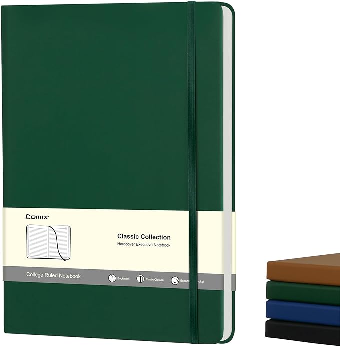 COMIX B5 Lined Journal Notebooks, 240 Pages, 6.9 x 9.8 Inches, Dark Green, Hardcover Journaling Notebooks for Men & Women- Fits for Office, Business, School, Notes Taking & Writing