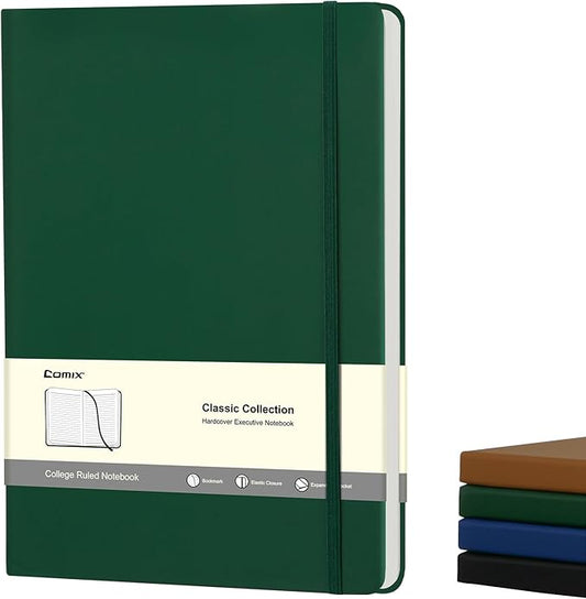 COMIX B5 Lined Journal Notebooks, 240 Pages, 6.9 x 9.8 Inches, Dark Green, Hardcover Journaling Notebooks for Men & Women- Fits for Office, Business, School, Notes Taking & Writing