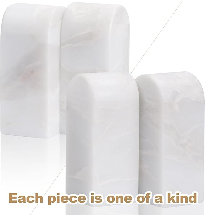 Koville African Natural Marble Bookends for Shelves, Decorative Book Ends, 7lbs Heavy-Duty Marble Book Holders, Bookshelf Apartment Decor for Normal Books/CD/Video Games(Bianco Fiora)