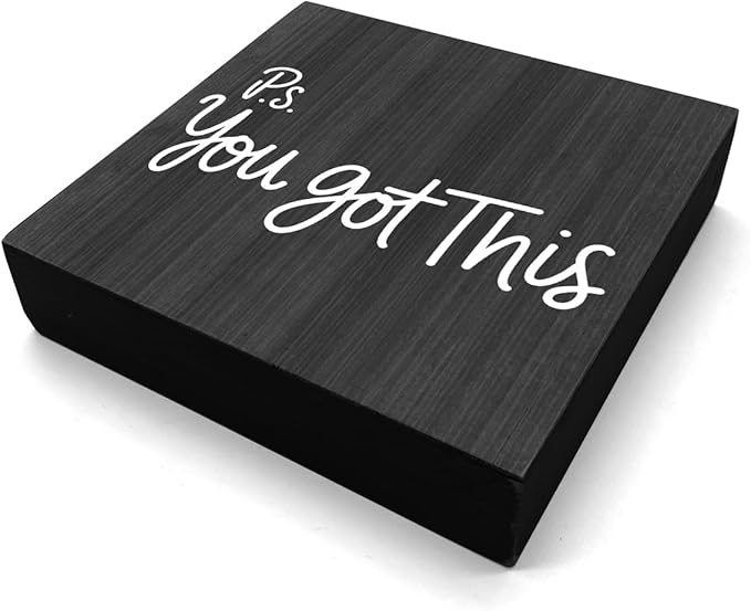 HEYBIG Office Inspirational Desktop Decor, Encouraging Gifts for Men And Women For Home Office Room Desk Shelf Cubicle Wooden SignDecorations 5.1 x 5.1 inch