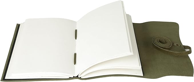 Handmade Leather Journal 8x6 Inch | Green Vintage Notebook with Unlined Paper | Cotton Recycled Paper | Antique Travel Diary, Sketchbook, Writing Journal for Men & Women